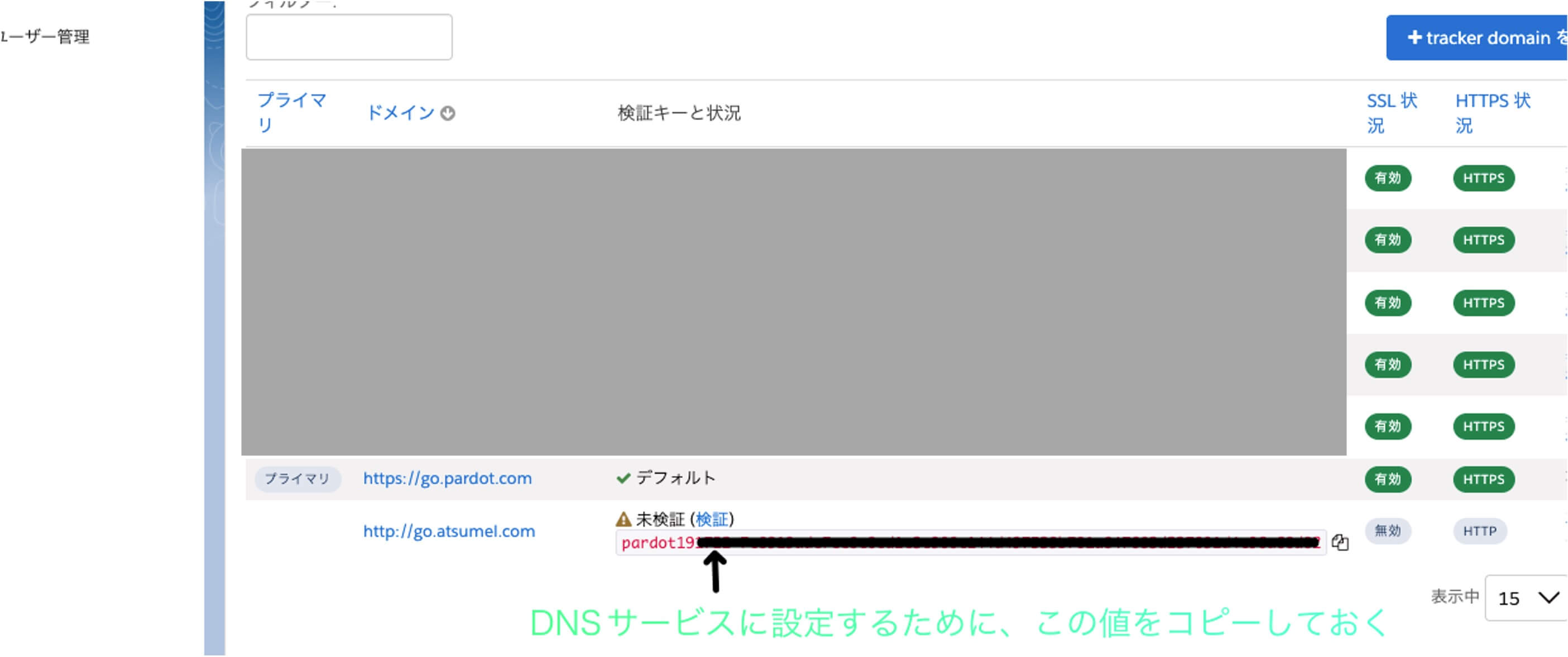 DNSレコードに登録するCNAMEの値の表示箇所