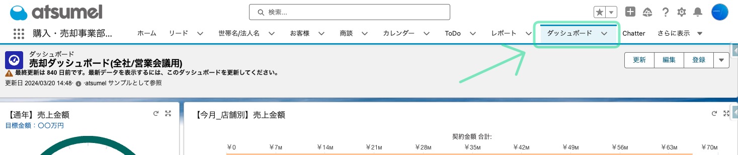 メニューからダッシュボードのメニューを選択